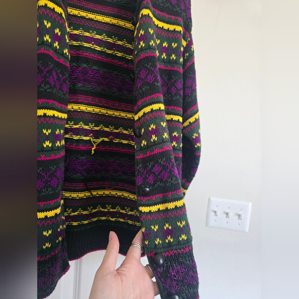 Vintage Benetton Cardigan 90s Colorful Knit Sweater Made in Italy Size M - Picture 8 of 15
